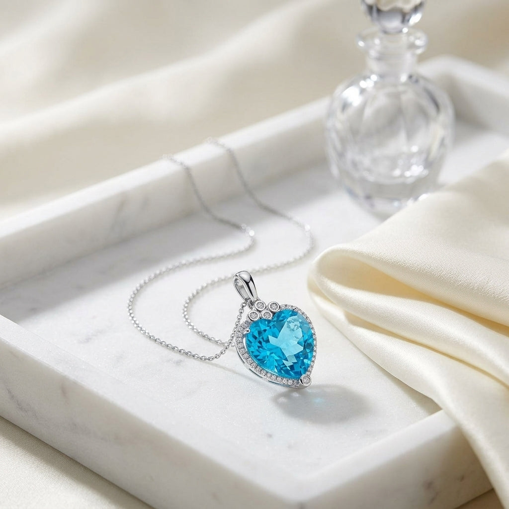 Blue Topaz And Diamond 14kw Heart Pendant — atelier still life