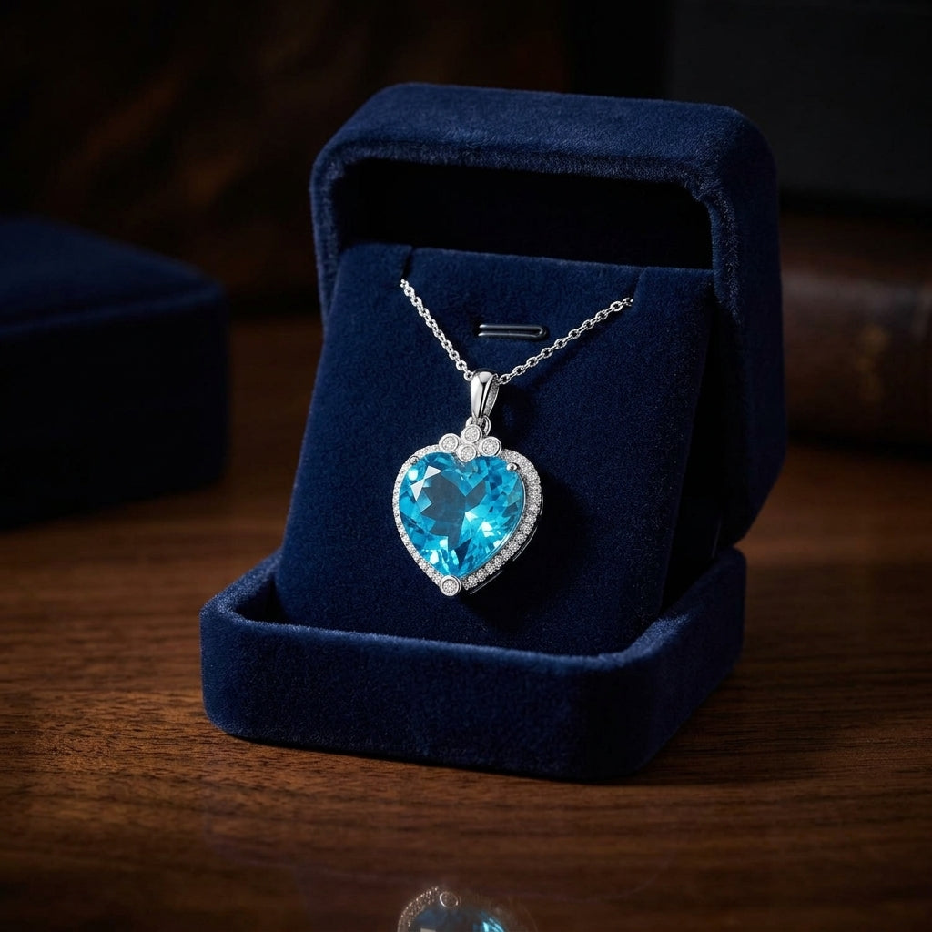 Blue Topaz And Diamond 14kw Heart Pendant — gift presentation