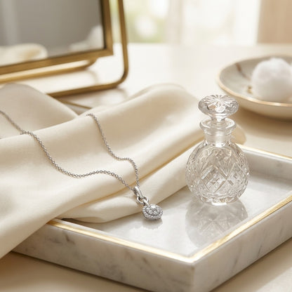 Diamond Bar-Link Bail Pendant in 14k White Gold — marble silk