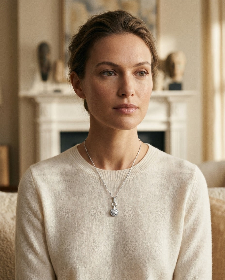 Diamond Bar-Link Bail Pendant in 14k White Gold — portrait close