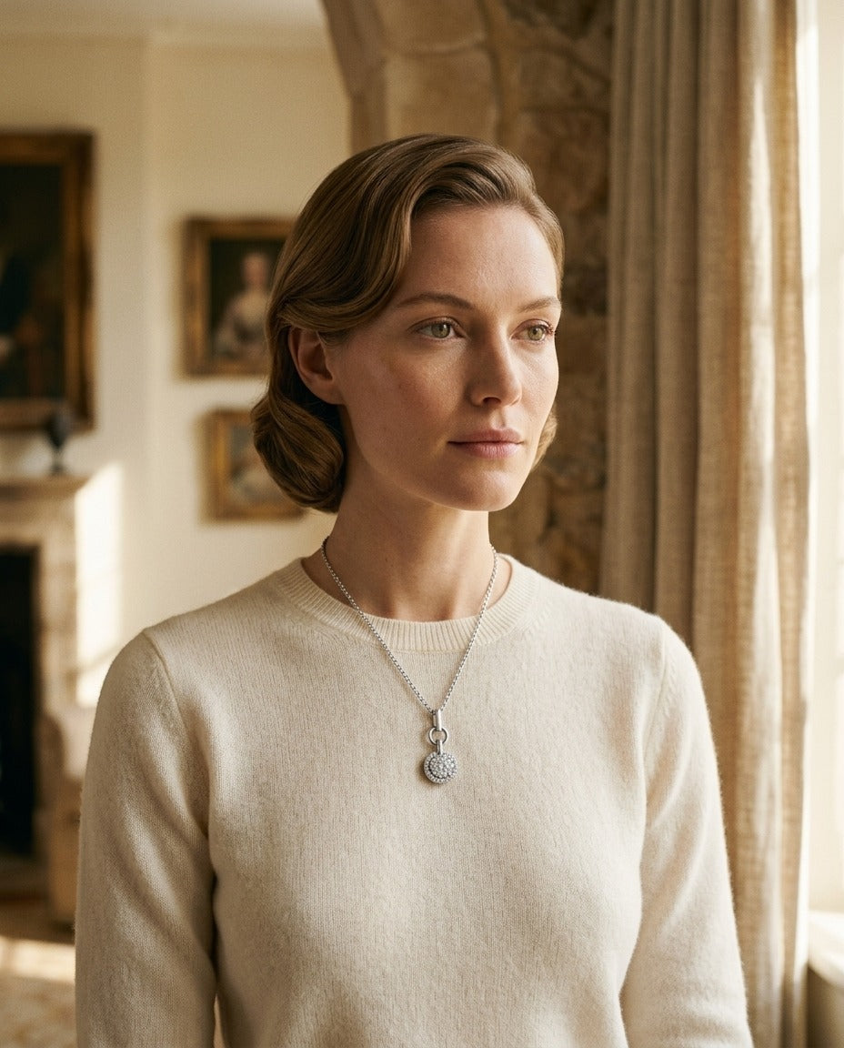 Diamond Bar-Link Bail Pendant in 14k White Gold — portrait full