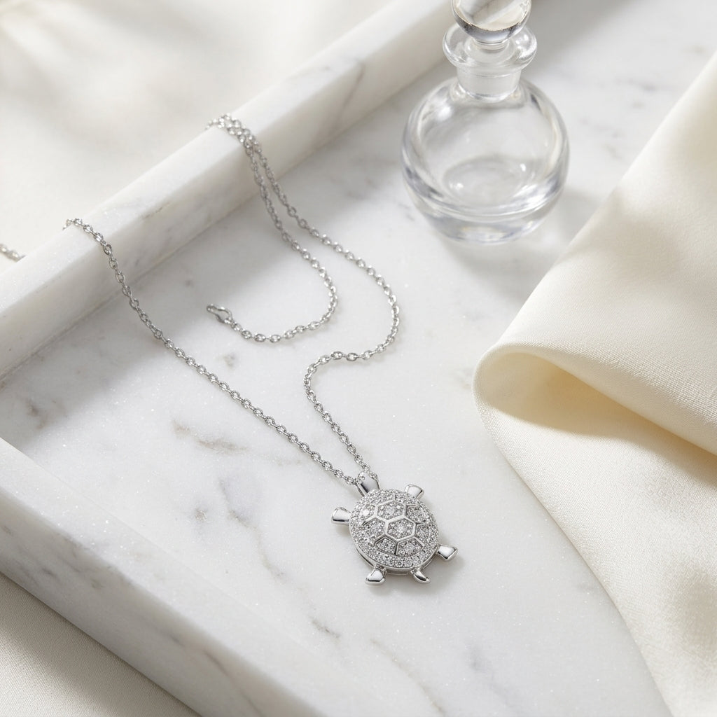 Diamond Turtle Pendant In 14k White Gold (18-in Curb Chain) — atelier still life