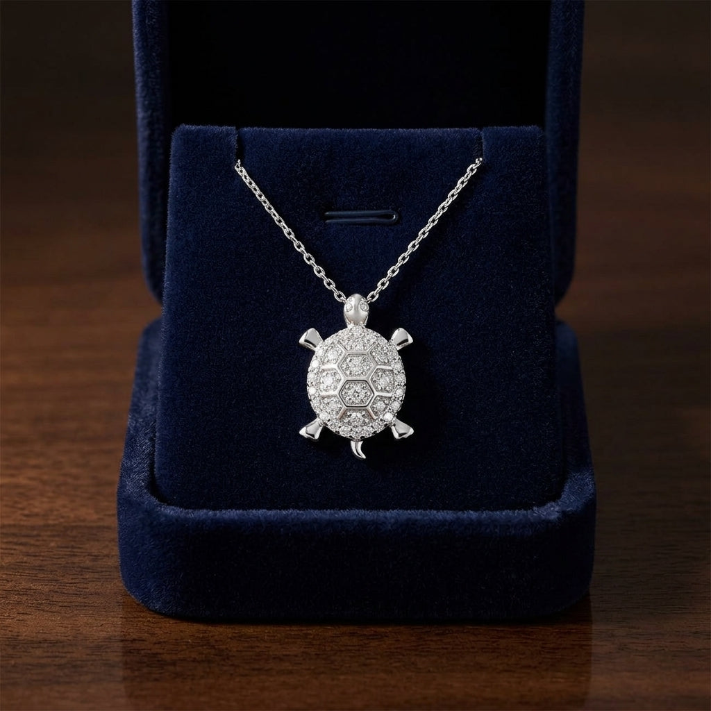 Diamond Turtle Pendant In 14k White Gold — gift presentation