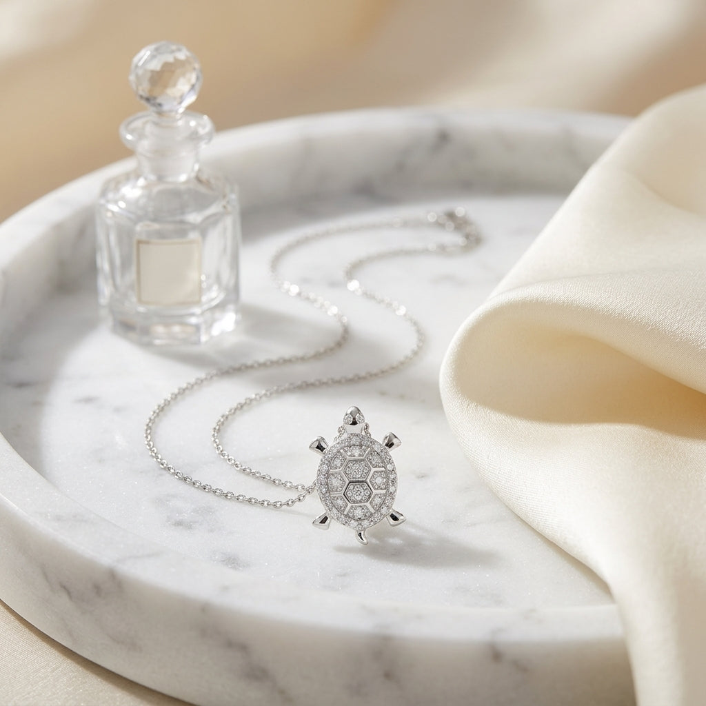 Diamond Turtle Pendant In 14k White Gold (si) — atelier still life