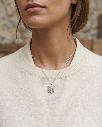 Diamond Turtle Pendant In 14k White Gold (si) — editorial close-up