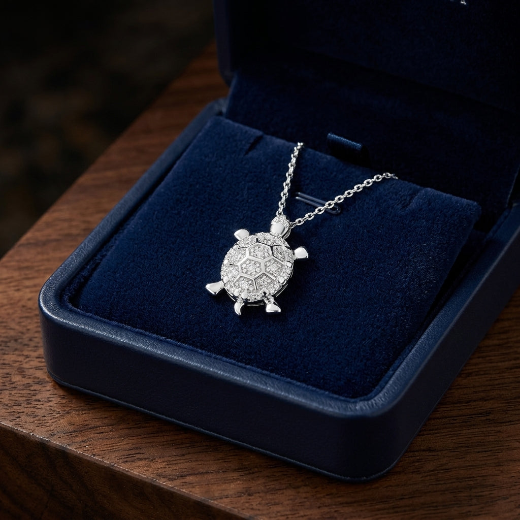 Diamond Turtle Pendant In 14k White Gold (si) — gift presentation