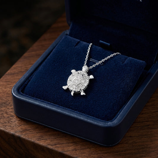 Diamond Turtle Pendant In 14k White Gold (si) — gift presentation