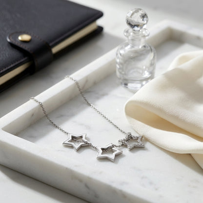 Diamond 3 Star Pendant In 14k White Gold (18-in Curb Chain) — atelier still life