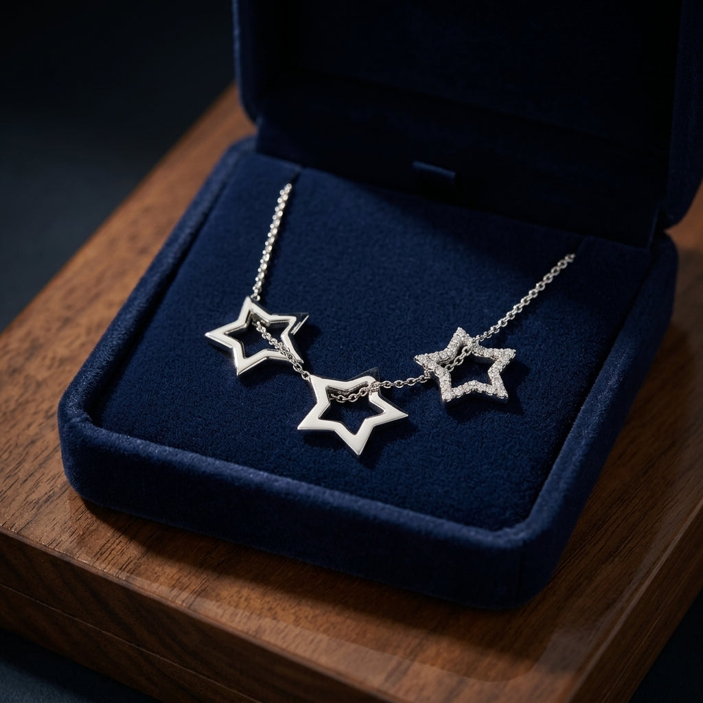 Diamond 3 Star Pendant In 14k White Gold (18-in Curb Chain) — gift presentation