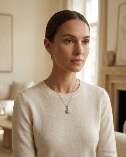 Diamond Round Halo Petite Pendant with Diamond Bail in 14k White Gold — portrait full