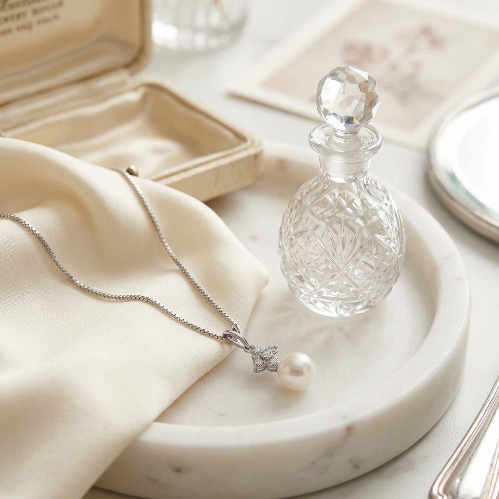 Akoya Pearl And Diamond Pendant In 14k White Gold 1/7ctw — marble silk