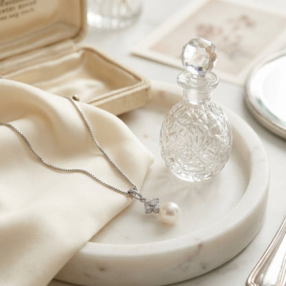 Akoya Pearl And Diamond Pendant In 14k White Gold 1/7ctw — marble silk