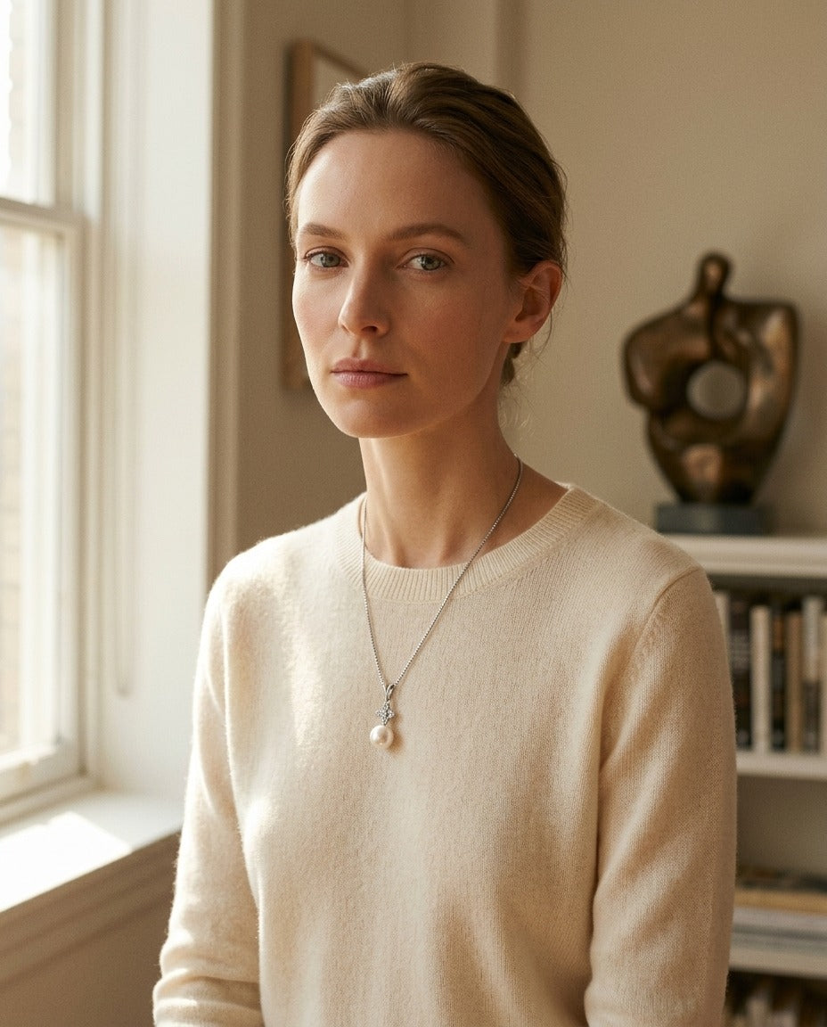 Akoya Pearl And Diamond Pendant In 14k White Gold 1/7ctw — portrait full