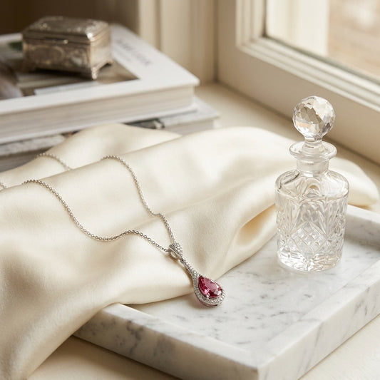 Pink Tourmaline and Diamond Pave Paddle Pendant in 14k White Gold, 16-Inch Chain — marble silk