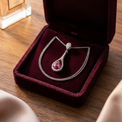 Pink Tourmaline and Diamond Pave Paddle Pendant in 14k White Gold, 16-Inch Chain — velvet box