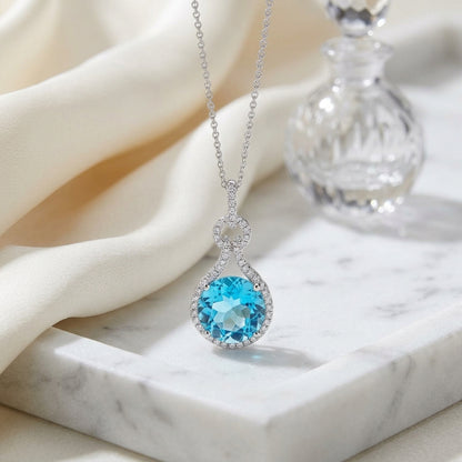 Blue Topaz And Diamond Doorknocker Pendant In 14k White Gold (10mm Round Center) — atelier still life