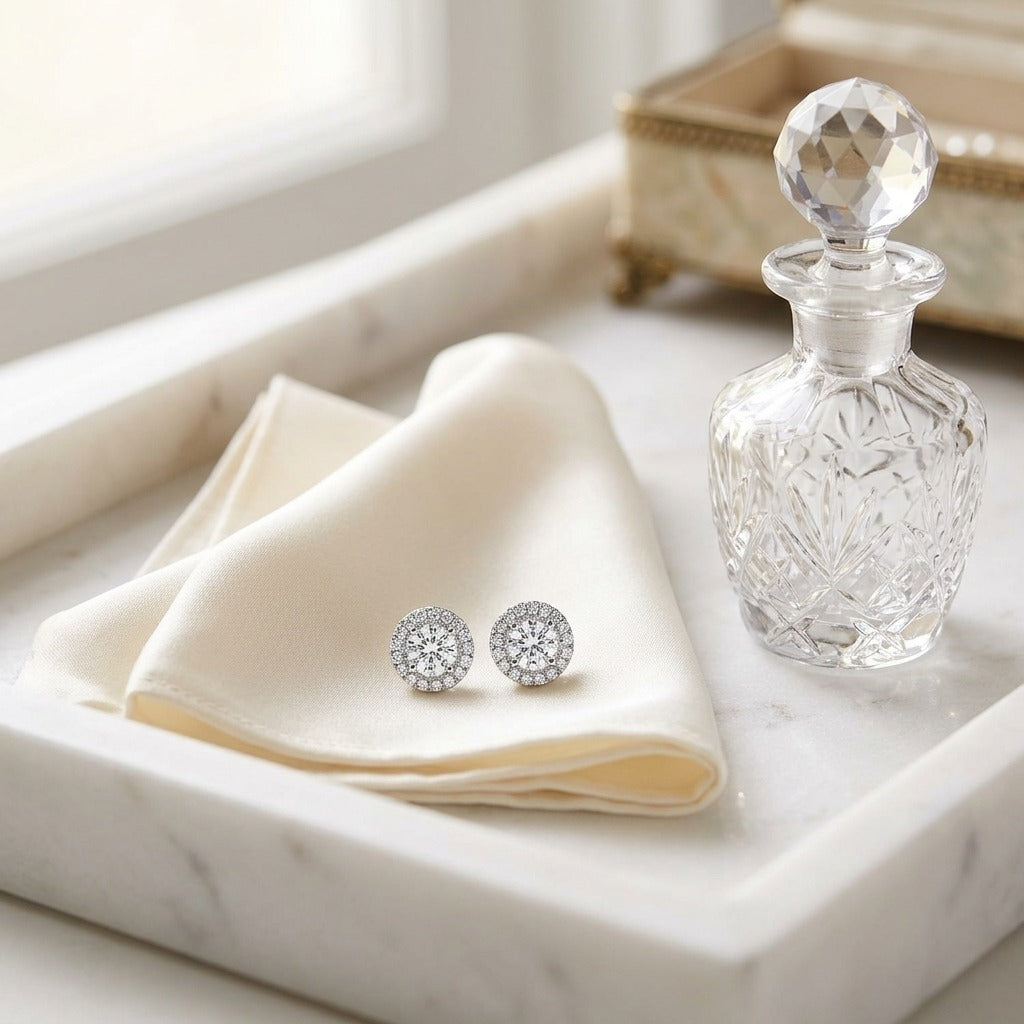 Diamond Round Halo Pendant with Studded Bail in 14k White Gold (0.33ct Center) — marble silk