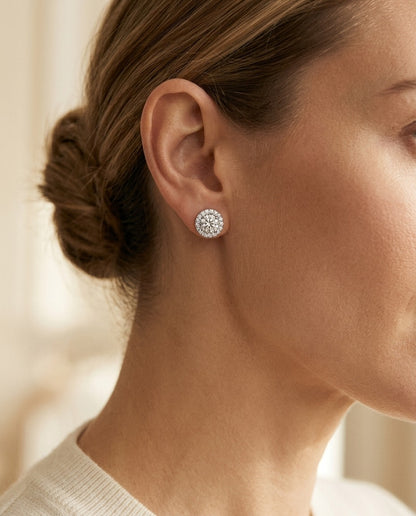 Diamond Round Halo Pendant with Studded Bail in 14k White Gold (0.33ct Center) — portrait close