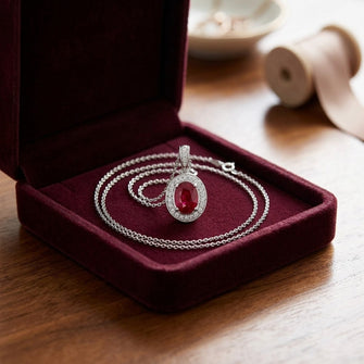 Ruby Oval And Diamond Pendant In 14k White Gold — velvet box