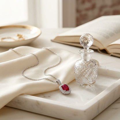 Ruby And Diamond Pendant In 14k White Gold (1/6 Ct. Tw,) — marble silk
