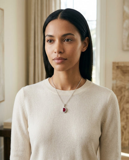 Ruby And Diamond Pendant In 14k White Gold (1/6 Ct. Tw,) — portrait close