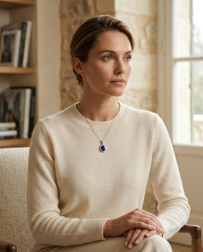 Sapphire and Diamond Pendant in 14k White Gold (1/6 Ct. Tw,) — portrait full