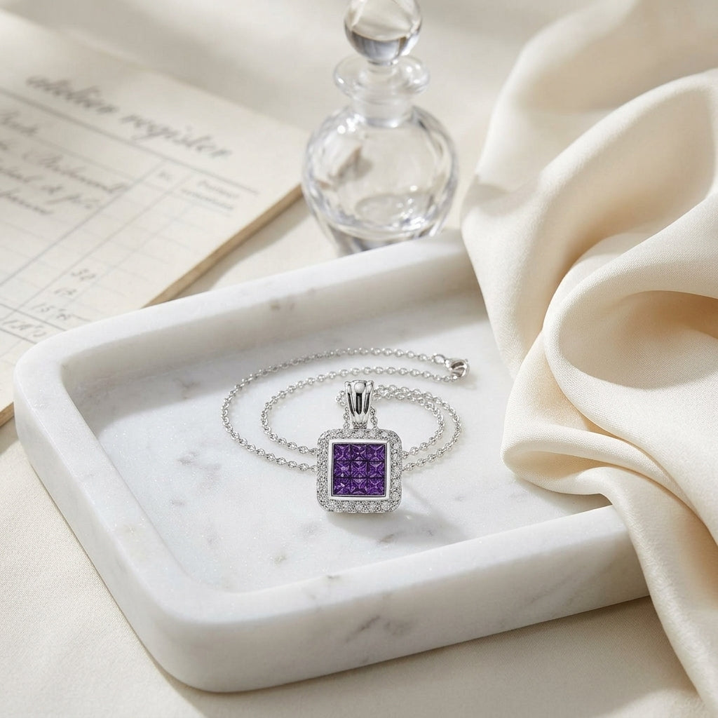 Amethyst And Pave Diamond Pendant In 14k White Gold — atelier still life