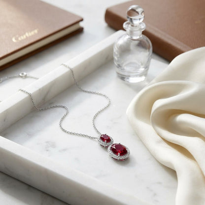 Pink Tourmaline, Rhodolite Garnet And Diamond Oval Stacked Halo Pendant In 14k White Gold — atelier still life