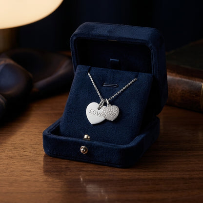 Diamond Double Heart Dangle Pendant In 14k White Gold (18 In Curb Chain) — gift presentation