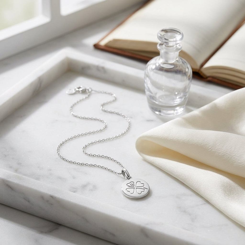 Diamond Charm Pendant With Carved Hearts In 14k White Gold (0.0035 Ct.tw) — atelier still life