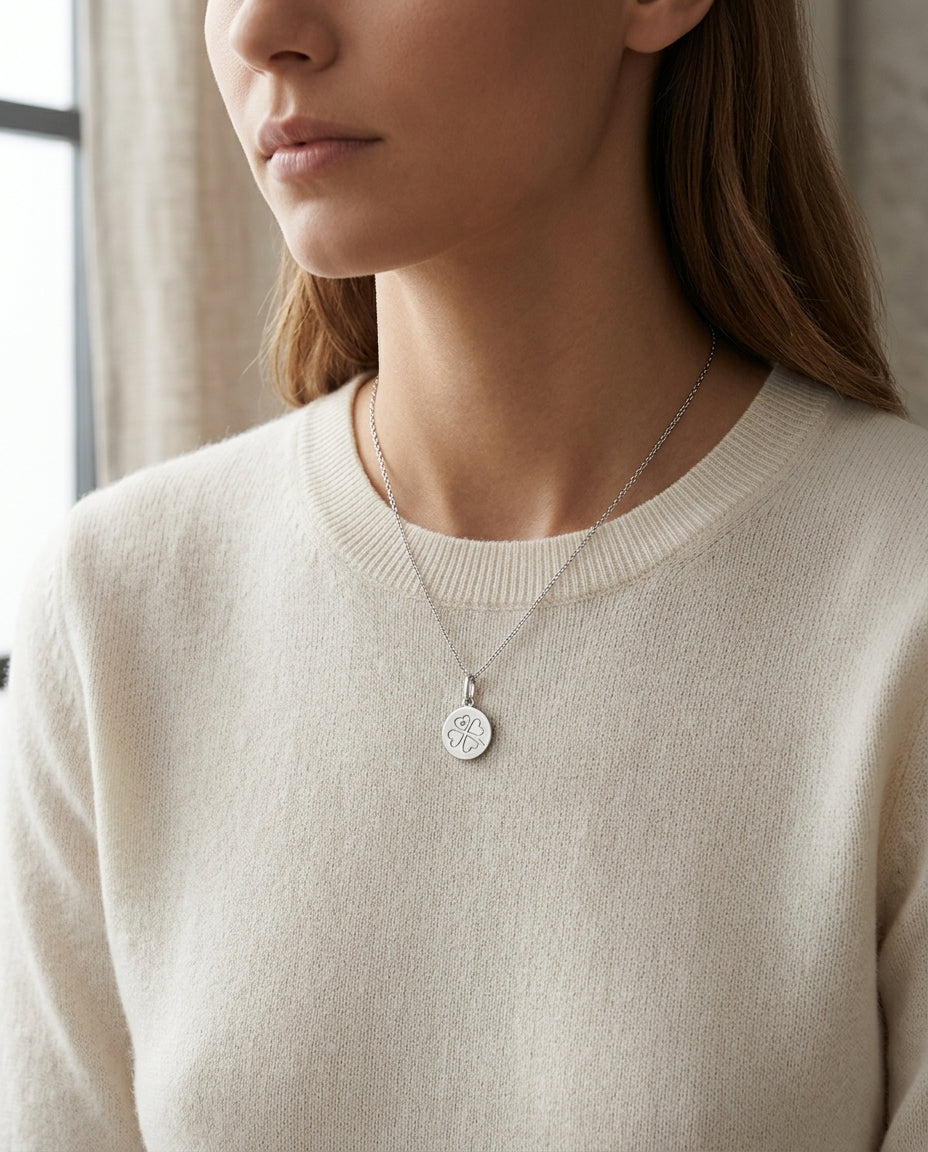 Diamond Charm Pendant With Carved Hearts In 14k White Gold (0.0035 Ct.tw) — editorial close-up