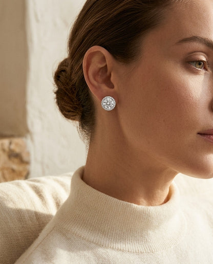 Diamond Round Halo Pendant with Studded Bail in 14k White Gold (Cz Center) — portrait close