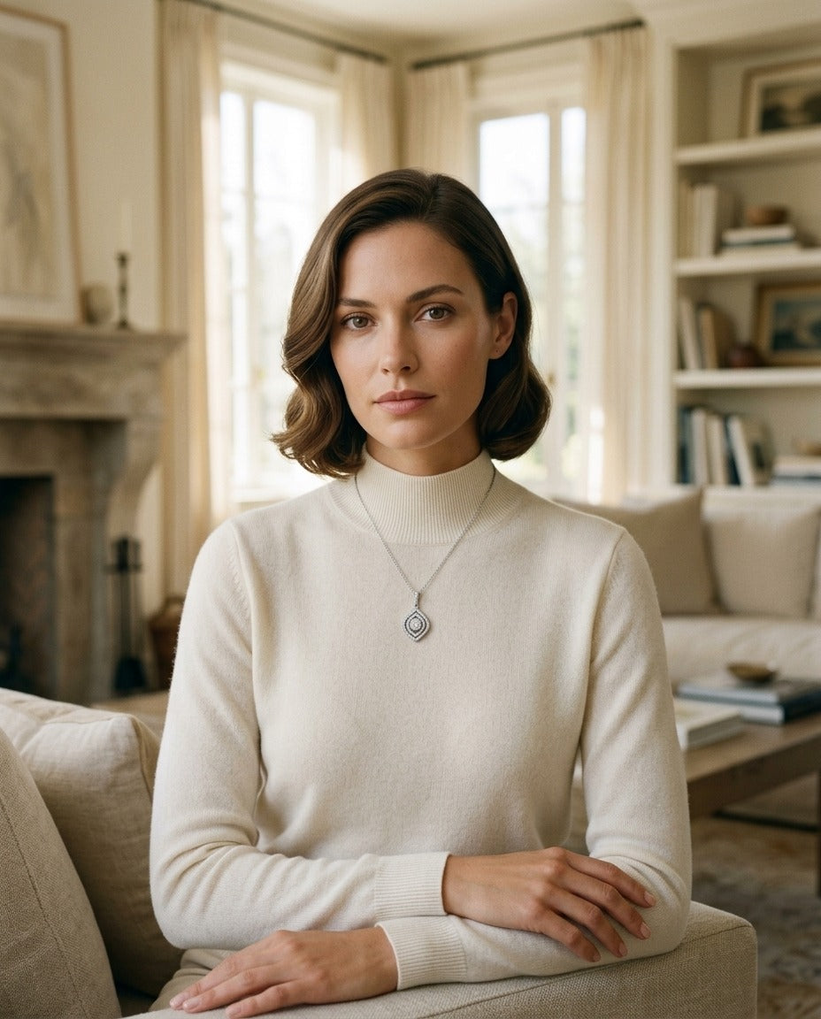 Diamond Double Marquise Frame Pendant In 14k White Gold (custom) — portrait full