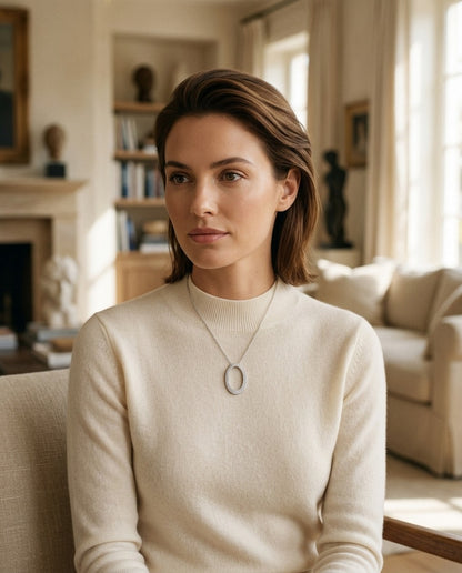 Diamond Pave Oval Pendant In 14k White Gold 3/8ctw — portrait full