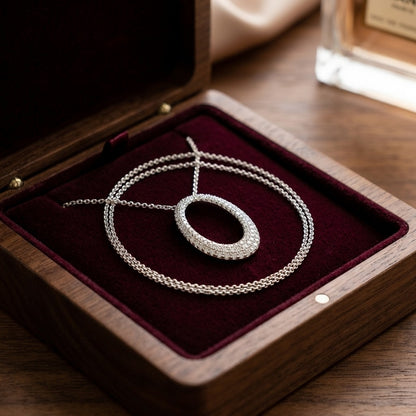 Diamond Pave Oval Pendant In 14k White Gold 3/8ctw — velvet box