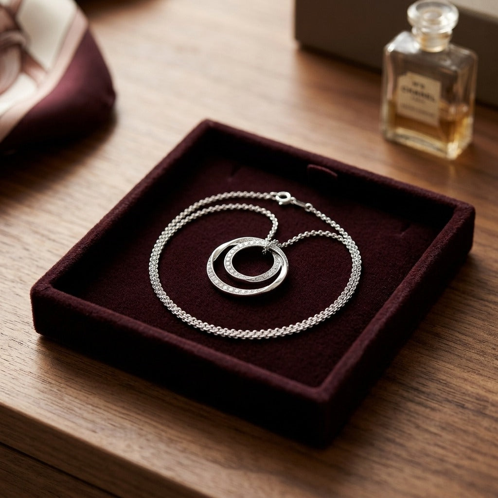 Diamond Double Loop Circle Pendant In 14k White Gold 1/2ctw — velvet box