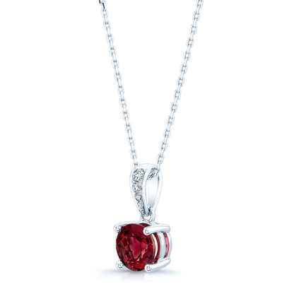 Ruby Round Solitaire Pendant With Diamond Bail In 14k White Gold (18-in Curb Chain)