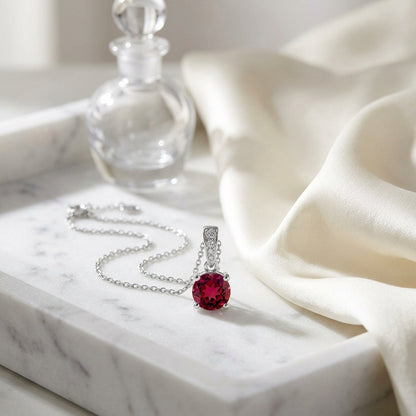 Ruby Round Solitaire Pendant With Diamond Bail In 14k White Gold (18-in Curb Chain) — atelier still life