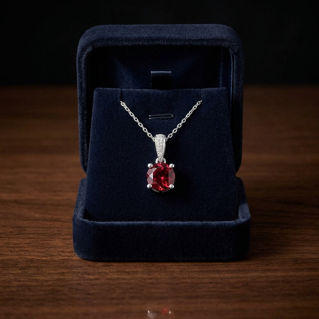 Ruby Round Solitaire Pendant With Diamond Bail In 14k White Gold (18-in Curb Chain) — gift presentation