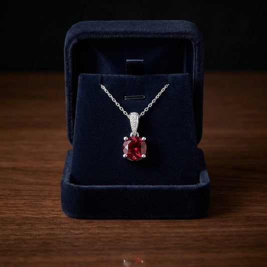 Ruby Round Solitaire Pendant With Diamond Bail In 14k White Gold (18-in Curb Chain) — gift presentation