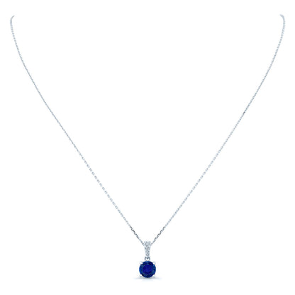 Sapphire Round Solitaire Pendant With Diamond Bail In 14k White Gold (18-in Curb Chain)