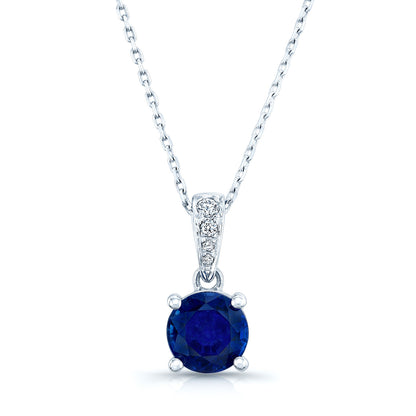 Sapphire Round Solitaire Pendant With Diamond Bail In 14k White Gold (18-in Curb Chain)