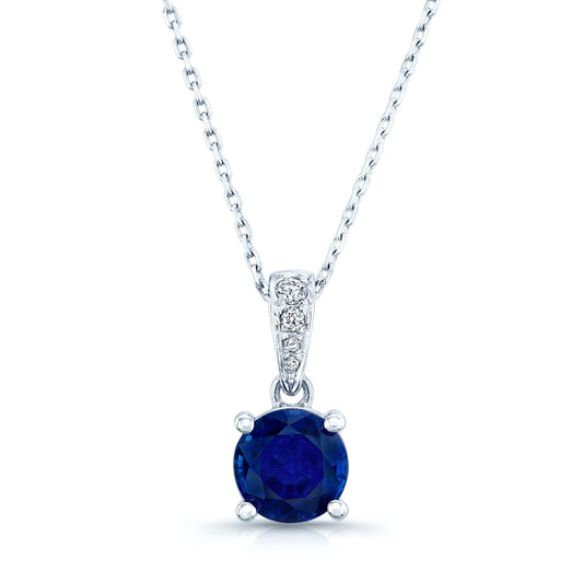 Sapphire Round Solitaire Pendant With Diamond Bail In 14k White Gold (18-in Curb Chain)