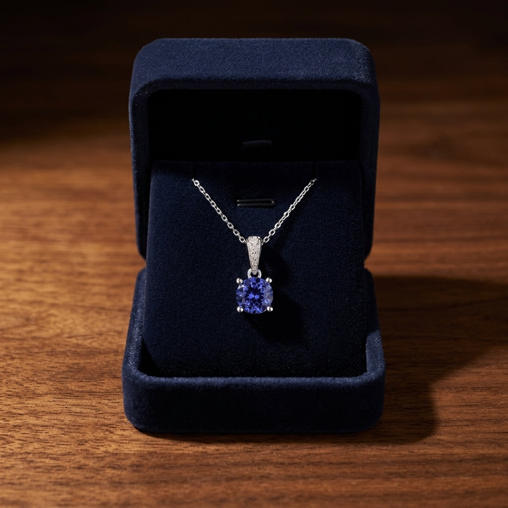 Tanzanite And Diamond Pendant In 14k White Gold — gift presentation