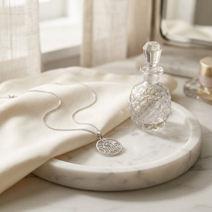 Diamond Khamsa Circle Pendant In 14k White Gold — marble silk