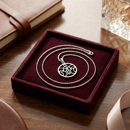 Diamond Khamsa Circle Pendant In 14k White Gold — velvet box
