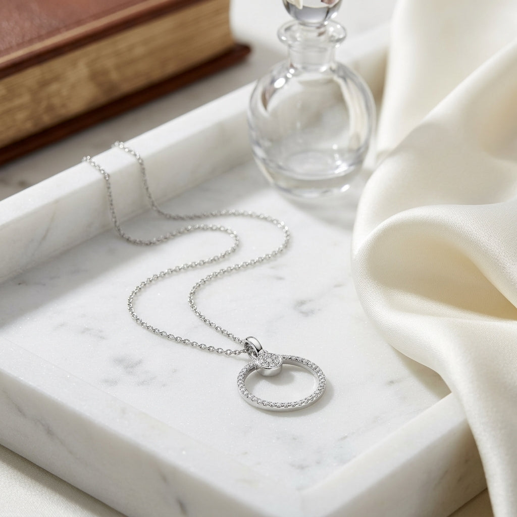 Diamond Dangle Disk Pendant In 14k White Gold (18-in Curb Chain) — atelier still life