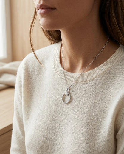 Diamond Dangle Disk Pendant In 14k White Gold (18-in Curb Chain) — editorial close-up