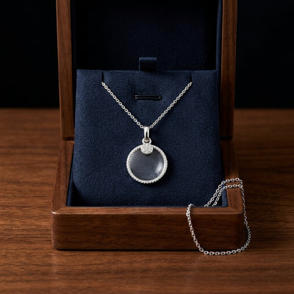 Diamond Dangle Disk Pendant In 14k White Gold (18-in Curb Chain) — gift presentation