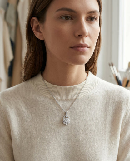 Diamond Arched Hinge Pendant In 14k White Gold — editorial close-up